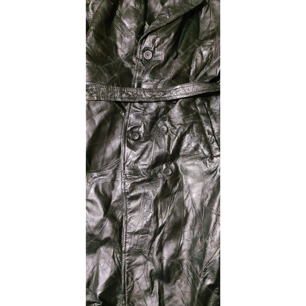 Vintage Y2K Genuine Leather Navarre Leather Company Black Belted Trench Coat L - Picture 3 of 7